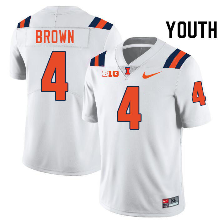 Youth #4 Daniel Brown Illinois Fighting Illini College Football Jerseys Stitched-White